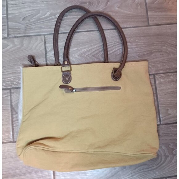 Myra Canvas Cowhide Fur Purse Double Handle Shoudler Bag, Cactus Print Brown - Picture 3 of 6